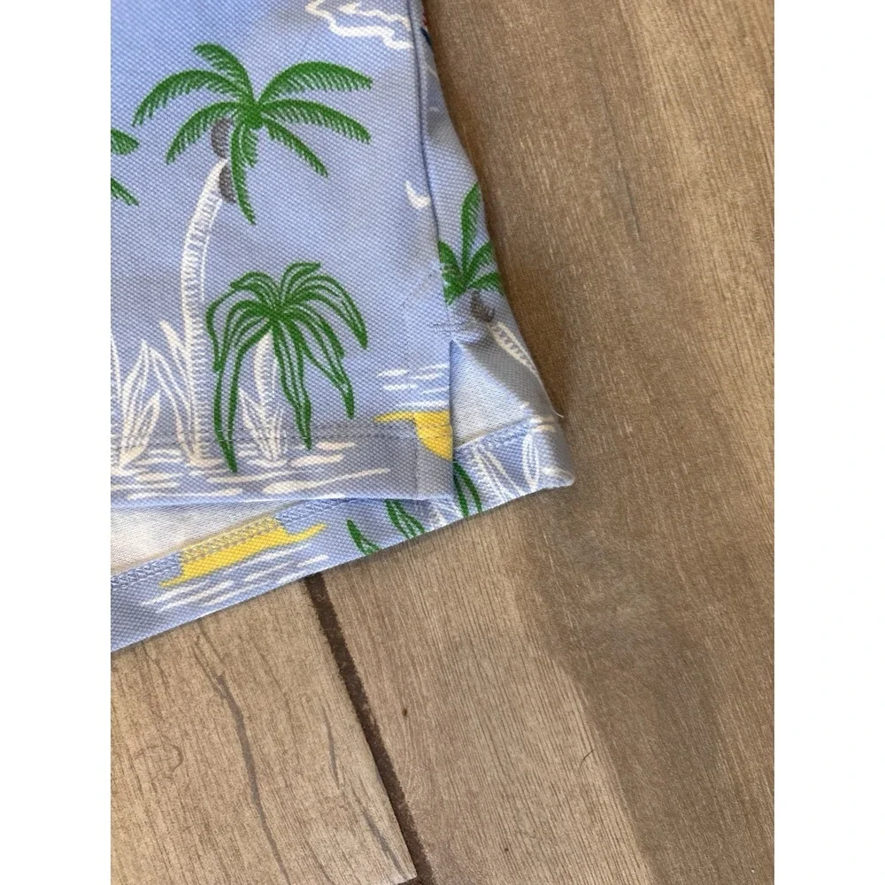 Lands End Shirt Women S Blue Sailboat‎ Palm AOP Short Sleeve Stretch Golf Polo
